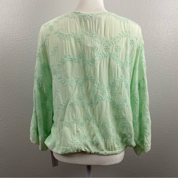 Young Fabulous & Broke Balloon Sleeve Mint Green Eyelet Wrap Top - Picture 3 of 9